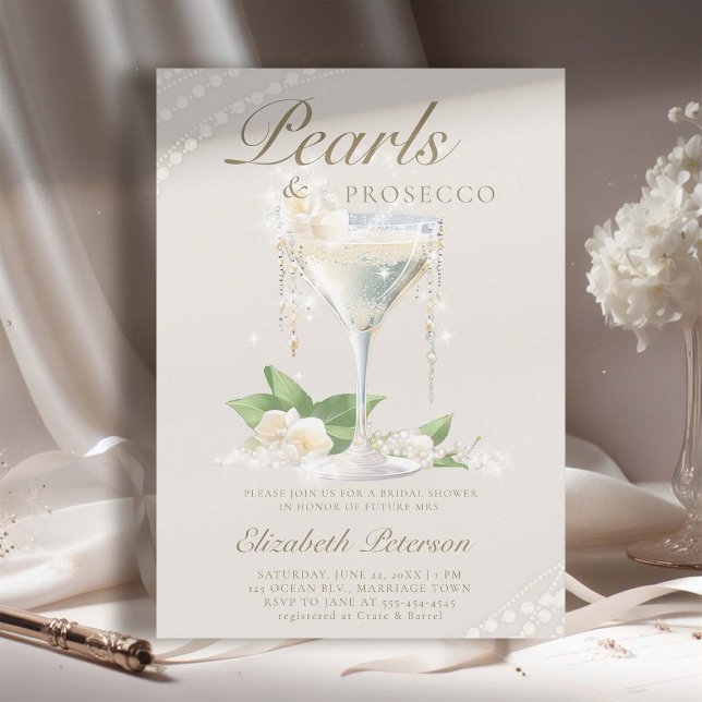Pearls Prosecco Petals Elfenbeinküste Elegantes Br Einladung (pearls prosecco petals bridal shower invitation brunch template card champagne watercolor ivory)