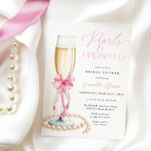 Pearls & Prosecco Pink Bow Brautparty Einladung