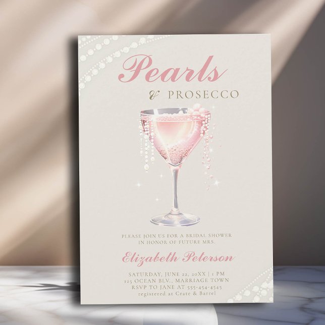 Pearls Prosecco Pink Bubbly Elfenbein Brautparty Einladung (pearls and prosecco bridal shower invitation pink bubbly ivory gold calligraphy elegant classic )