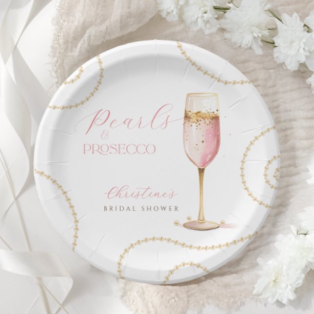 Pearls Prosecco Pink Gold Brautparty Pappteller (Von Creator hochgeladen)