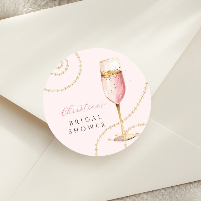 Pearls Prosecco Pink Gold Brautparty Runder Aufkleber (Von Creator hochgeladen)