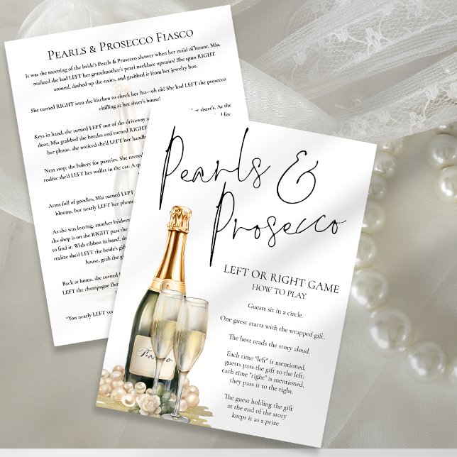 Pearls Prosecco Rechte Links Brautparty-Spielkarte Einladung (Front and back view)