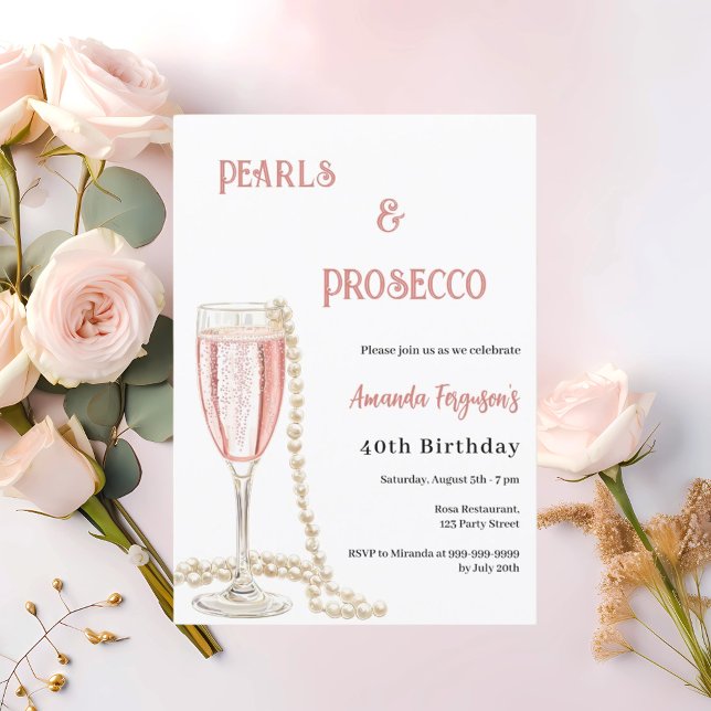 Pearls Prosecco rosa Blasen Geburtstag Einladung (Von Creator hochgeladen)