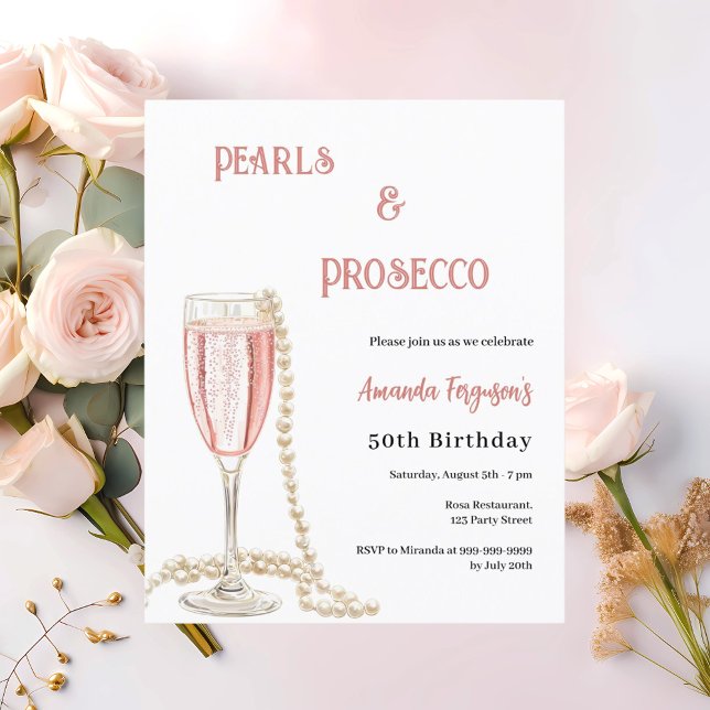 Pearls Prosecco rosa Blasen Geburtstagseinladung (Von Creator hochgeladen)