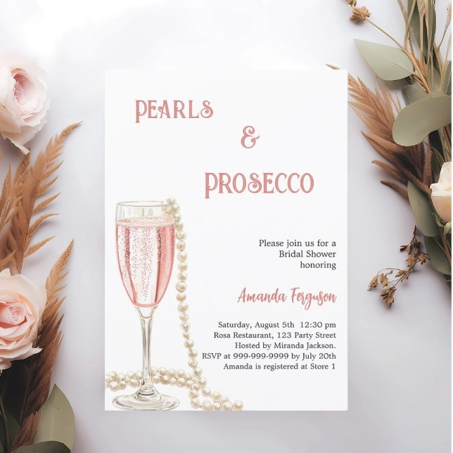 Pearls Prosecco rosa Brautparty Einladung (Von Creator hochgeladen)