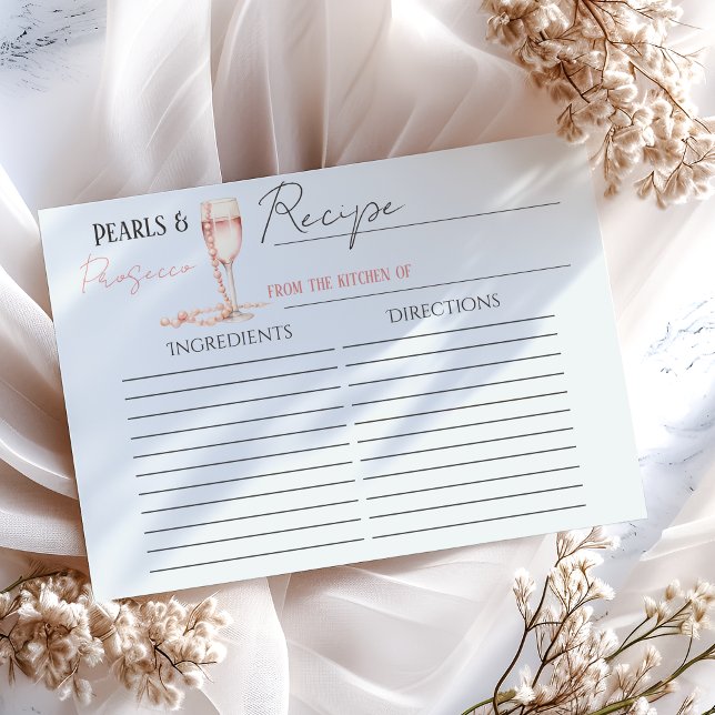 Pearls & Prosecco Rosa Brautparty Rezept Karte (Von Creator hochgeladen)