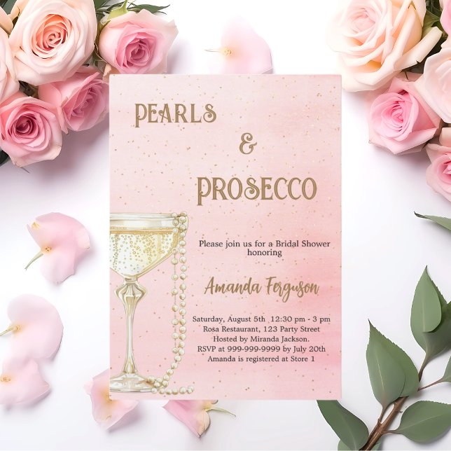 Pearls Prosecco rosa elegantes Brautparty Einladung (Von Creator hochgeladen)