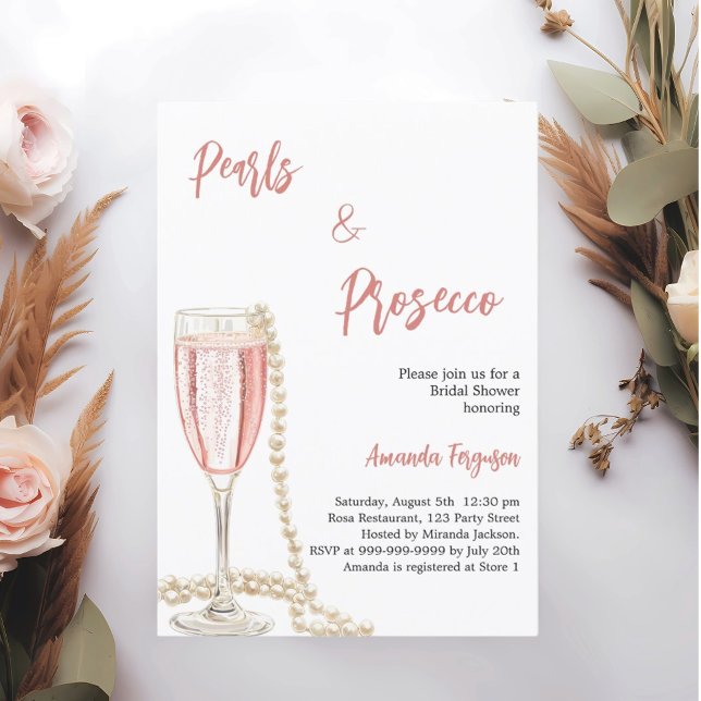 Pearls Prosecco rosa Skript-Brautparty Einladung (Von Creator hochgeladen)