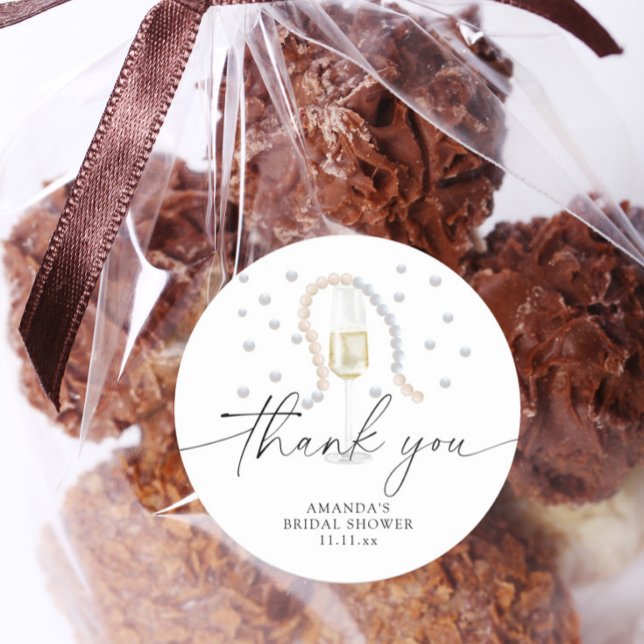 Pearls & Prosecco - vielen Dank Brautparty Runder Aufkleber (Von Creator hochgeladen)