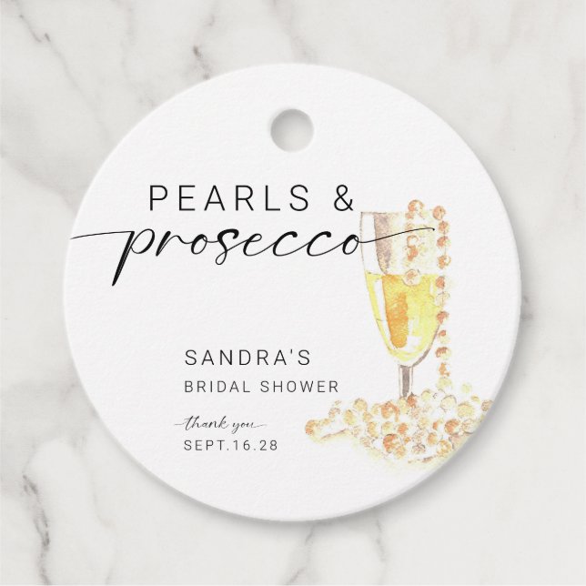 Pearls und Prosecco Brautparty Custom Minimal Geschenkanhänger (Vorderseite)
