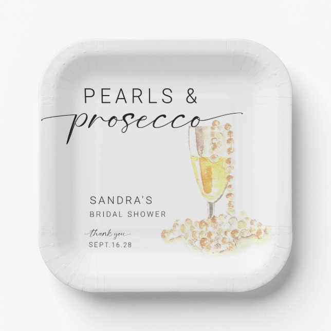 Pearls und Prosecco Brautparty Custom Minimal Pappteller (Vorderseite)