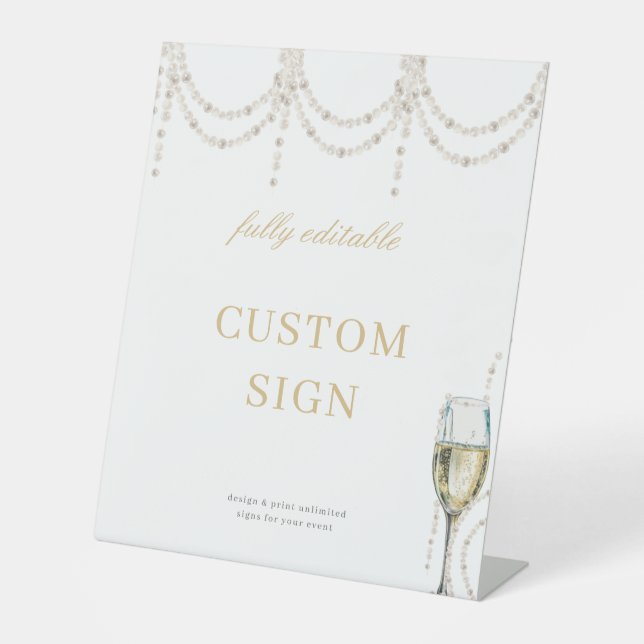 Pearls und Prosecco Brautparty Custom Sign Sockelschild (Vorderseite)