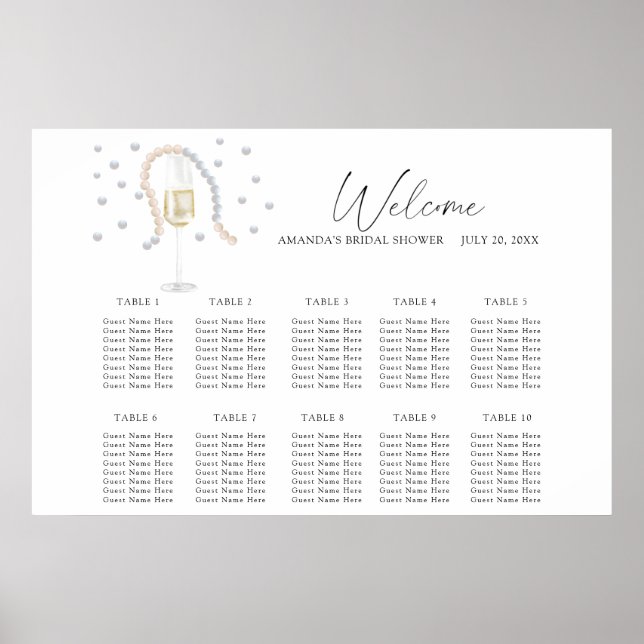 Pearls und Prosecco Hochzeitskarte Poster (Vorne)