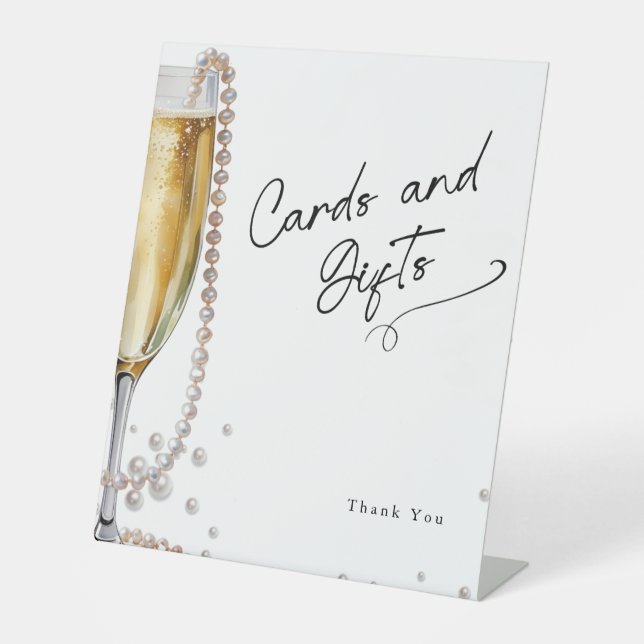Pearls und Prosecco minimal Moderne Karten Sockelschild (Vorderseite)