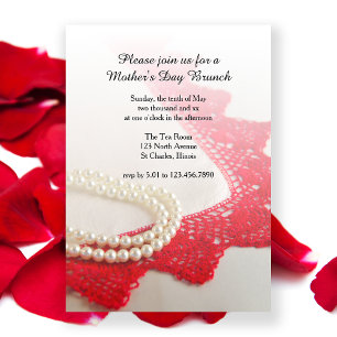 Pearls und Red Lace Mother Day Brunch Einladung