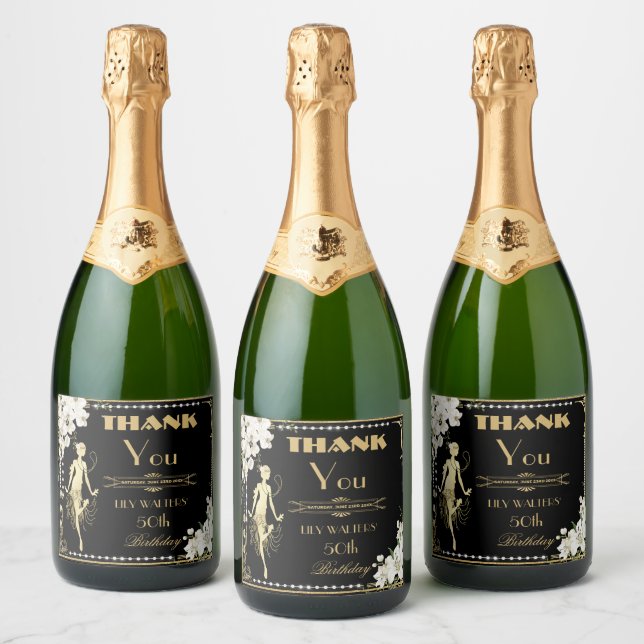 Pearls White Floral Art Deco Gatsby 20 s Geburtsta (Flaschen)