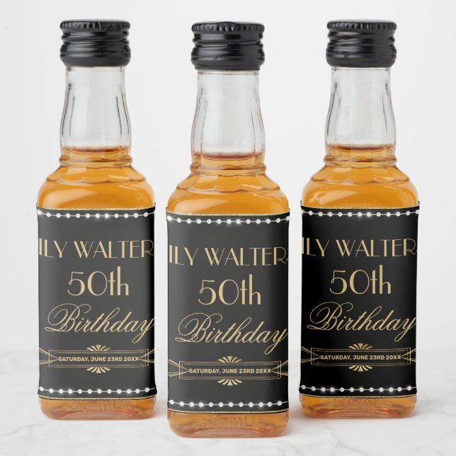 Pearls White Floral Art Deco Gatsby 20 s Geburtsta Alkoholflaschenetikett (Flaschen)