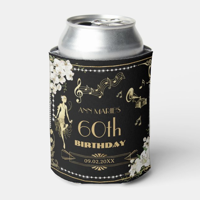 Pearls White Floral Art Deco Gatsby 20 s Geburtsta Dosenkühler (Kanne Vorderseite)