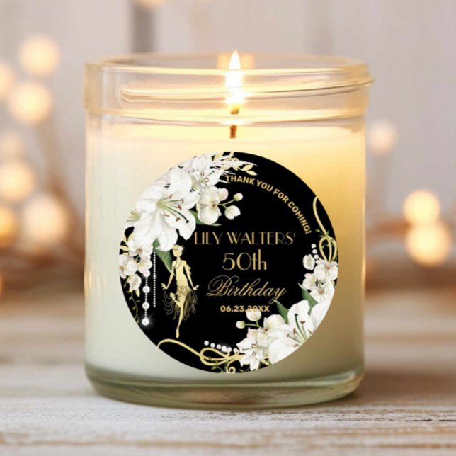 Pearls White Floral Art Deco Gatsby 20 s Geburtsta Runder Aufkleber (Von Creator hochgeladen)