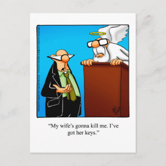 Pearly Gates Spaß "Schlüssel der Ehefrau Got" Postkarte