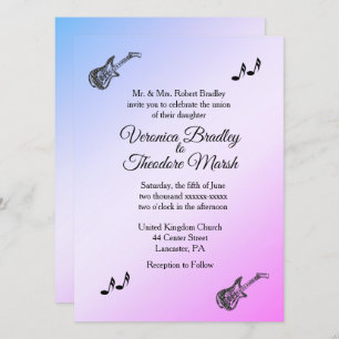 Pearly Lila Guitar Theme Wedding Einladung