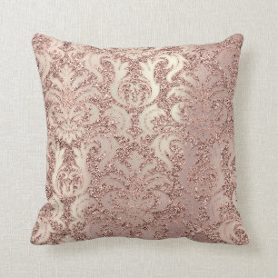 Pearly Metal Damask Pink Rose Gold Blush Glitzer Kissen