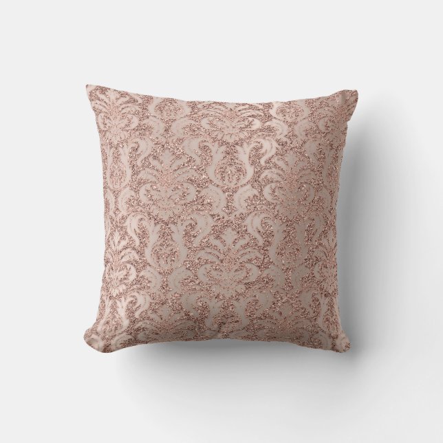 Pearly Metal Damask Pink Rose Gold Glitzer Luxus Kissen (Vorderseite)