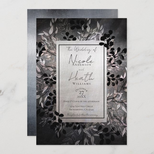 Pearly Opaleszent Moody Glam Floral Wedding Einladung (Vorne/Hinten)