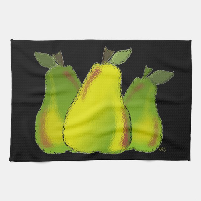 Pears Digital Art Black Background Küchentuch (Horizontal)