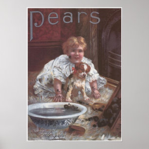 Pears Soap Girl Waschen Hund Poster