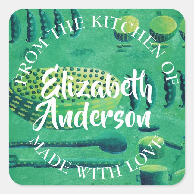 Peas in Bowls Von der Küche Quadratischer Aufkleber (Vorderseite)