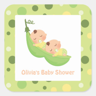 Peas in einem Pod Niedlich Twins Baby Shower Stick Quadratischer Aufkleber