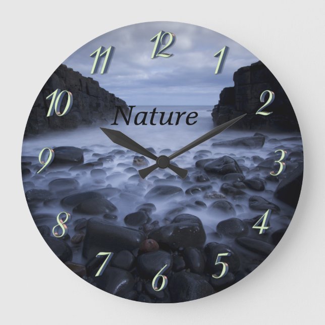 Pebbles and Rocks along the Ocean Shoreline Large Große Wanduhr (Vorderseite)