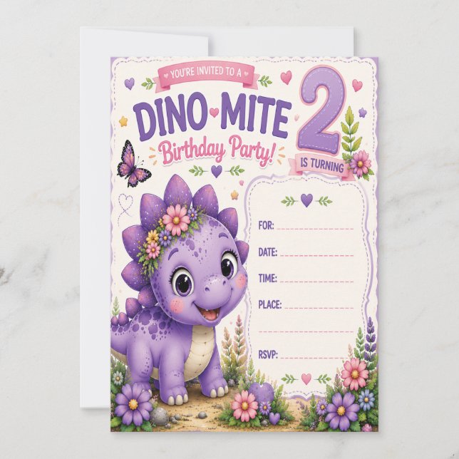 Pebbles' Dino-Mite 2. Geburtstag Einladung (Vorderseite)