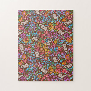 Pebbles skurriler Garten Graue Katze & Helle Blume Puzzle