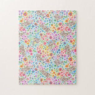 Pebbles skurriler Garten Graue Katze & Helle Blume Puzzle