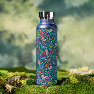 Pebbles skurriler Garten Graue Katze & Helle Blume Trinkflasche