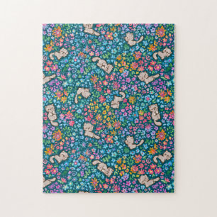 Pebbles skurriler Garten Graue Katze und helle Blu Puzzle