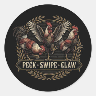 Peck Swipe Klauen Lustiges Hahn Trio Vintage Gravu Runder Aufkleber