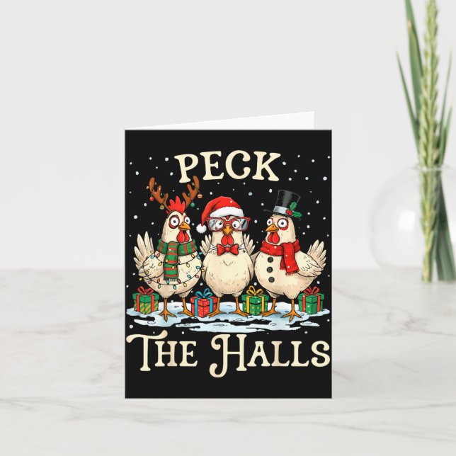 Peck The Halls Chicken Christmas Farm Animal Funny Karte (Vorderseite)