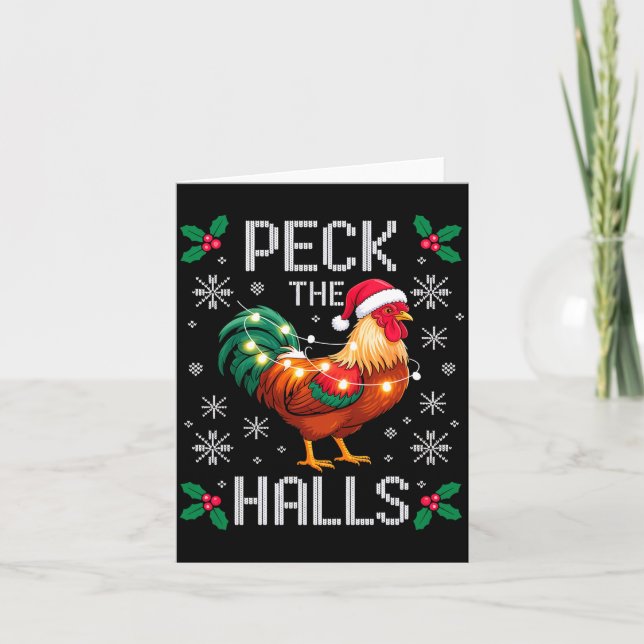 Peck The Halls Chicken Christmas Lights Snowflakes Karte (Vorderseite)