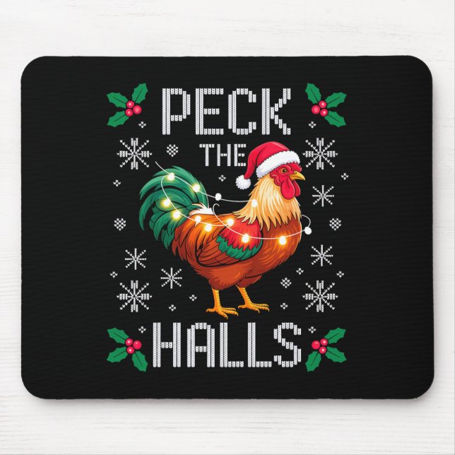 Peck The Halls Chicken Christmas Lights Snowflakes Mousepad (Vorne)