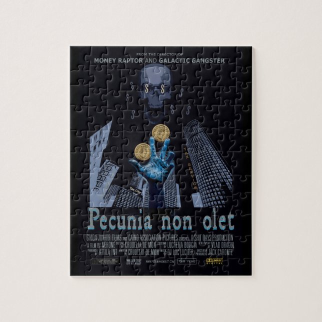 "Pecunia non olet" (Geld stinkt nicht) Puzzle (Vertikal)