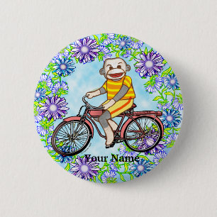 Pedal Bike Sock Monkey Button