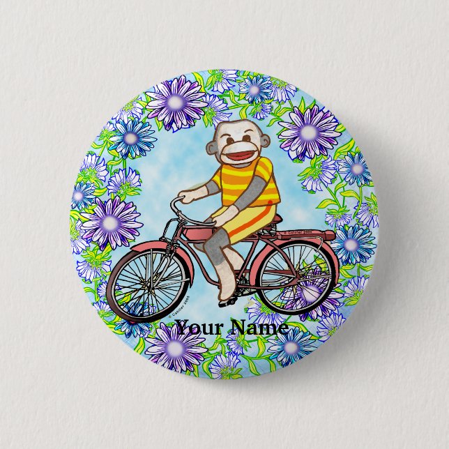 Pedal Bike Sock Monkey Button (Vorderseite)