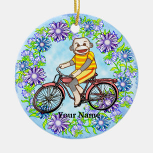 Pedal Bike Sock Monkey Keramik Ornament