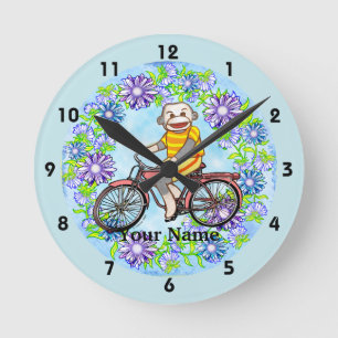 Pedal Bike Sock Monkey Runde Wanduhr