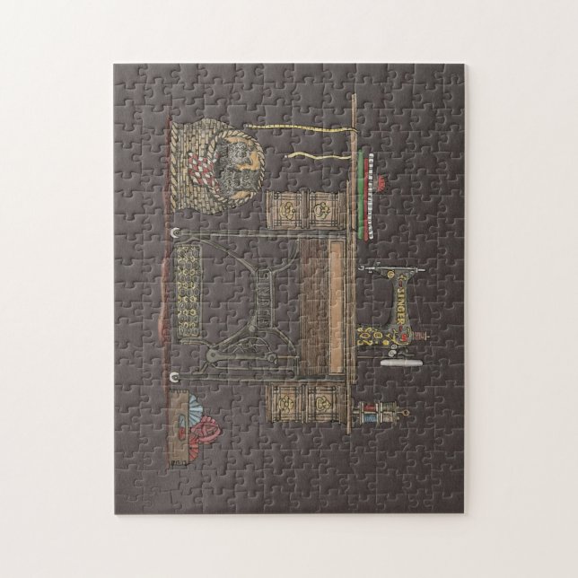 Pedal-Nähmaschine u. Kätzchen Puzzle (Vertikal)