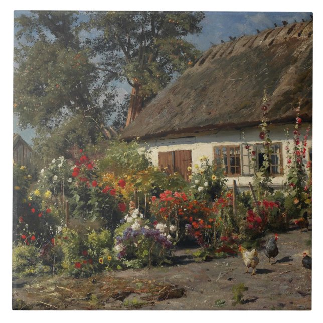 Peder Monsted - ein Hütten-Garten mit Hühnern Fliese (Vorderseite)