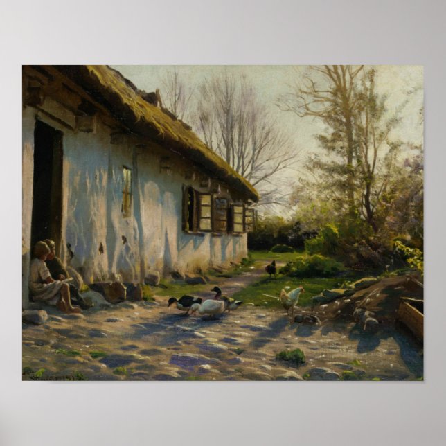 Peder Monsted - Kinder, die bei Sonnenaufgang Ente Poster (Vorne)